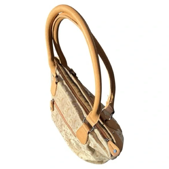 Guess G-logo Beige and Tan Shoulder Bag Double Strap - Picture 3 of 12